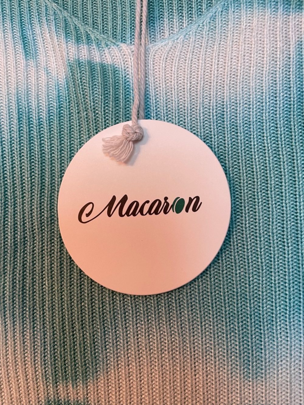 MACARON Aqua and White Ribbed V-Neck Top - Picture 3 of 16